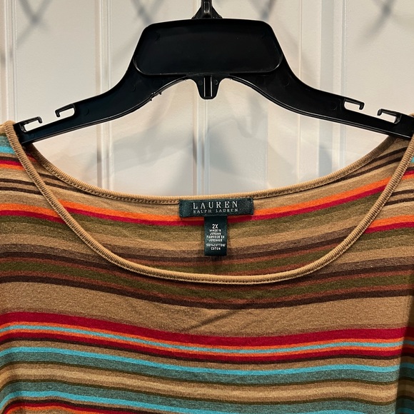 Ralph Lauren Brown Tan Orange Multi Striped Dress Sz 2X - Picture 4 of 4